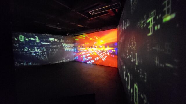 from installation/performance (3 stereoscopic 3D projection screens) in Prague May-June 2024 as part of EFFEA.eu residency project for the international performance and multimedia festival 'RE-CONNECT ART 2024'